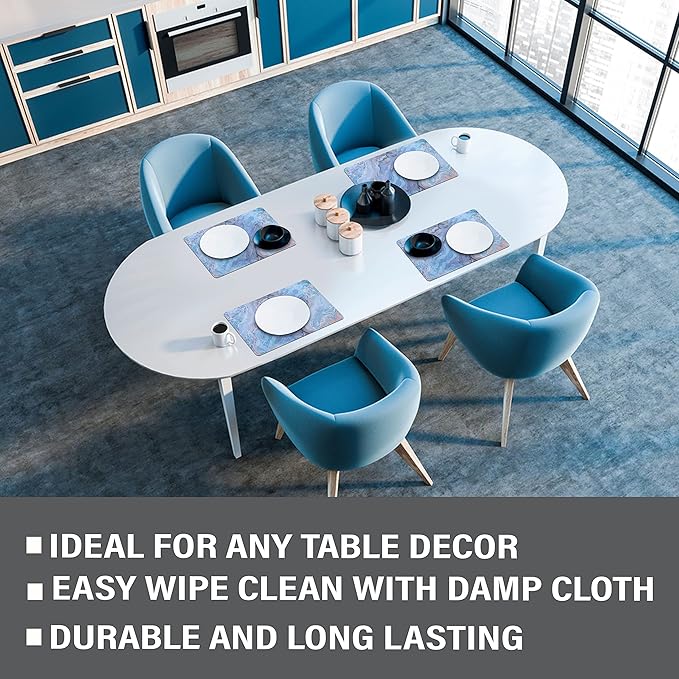 Dainty Home Navy Marble Rectangle Cork Placemats - Heat Resistant Placemats, Non-Slip, Easy Clean Placemats for Elegant Dining - 12"x18" Set of 2 - Perfect for Stylish, Modern Homes