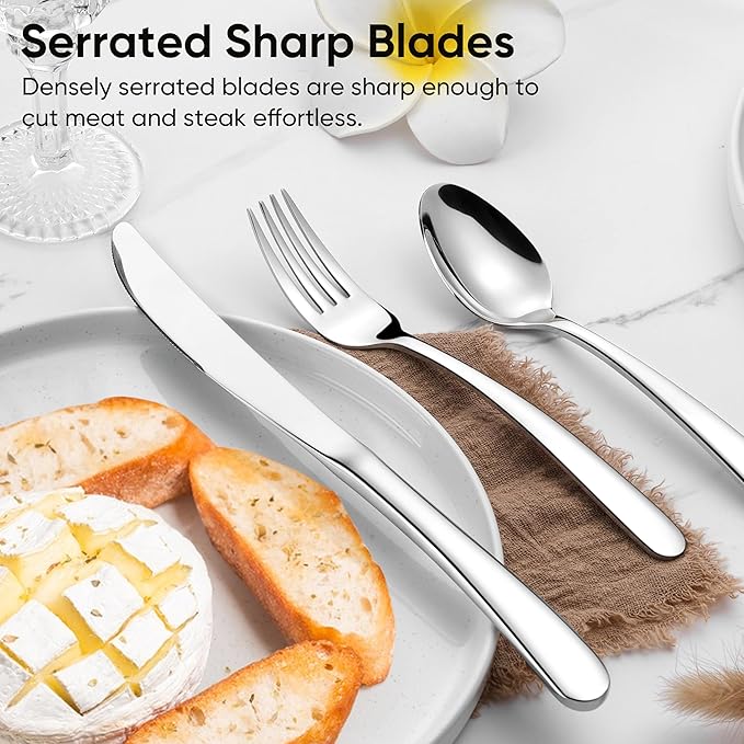 Herogo Heavy Duty Stainless Steel Silverware Set, 60-Piece Fancy Flatware Cutlery Set for 12, Modern Tableware for Home Restaurant Wedding, Heavy Eating Utensils, Mirror Polished, Dishwasher Safe