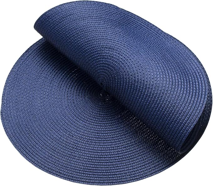 AHHFSMEI Round Braided Placemats 15 Inch Round Table Mats for Dining Tables Natural Woven Heat Resistant Place mats Set of 4 (Navy Blue,4)