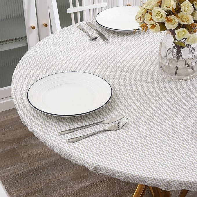 Walrus Round Vinyl Fitted Tablecloth with Flannel Backing Elastic Edge Design Table Cover Waterproof Oil-Proof PVC Table Cloth Stain-Resistant Best for 32"-36" Round