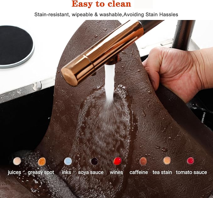Vinyl Placemats Set of 8 Heat Resistant Easy Clean Non-Slip Place Mats for Dining Table Faux Leather Waterproof Stain Resistant Wipeable Washable PVC Table Mats(8, Brown)
