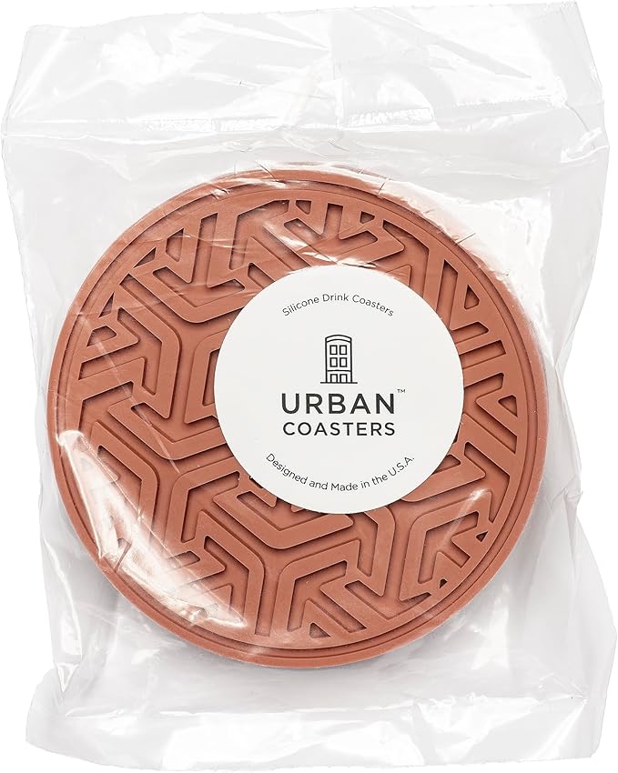 Drink Coasters for Tabletop Protection - Set of 4 No-Slip Silicone Rubber Coasters for Coffee Table, Desk & More - USA-Made Coasters for Drinks w/Liquid-Catching Grooves (Burnt Orange)