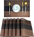 PIGCHCY Placemats,Washable Vinyl Woven Table Mats,Elegant Durable Placemats for Dining Table Set of 6 (Bamboo-Brown)