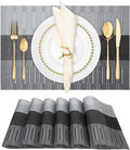 Winknowl Placemats Set of 6, Heat Resistant Non-Slip Vinyl Woven Table Mats for Dining Table, Washable Durable Elegant Place Mats for Kitchen Indoor/Outdoor Use (Black)