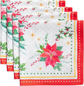 Maison d' Hermine Cloth Napkins Set of 4 100% Cotton for Thanksgiving Christmas Decorations Everyday Reusable Square Fall Napkins Cloth Washable Dinner Party (Poinsettia Christmas, 20"x20")