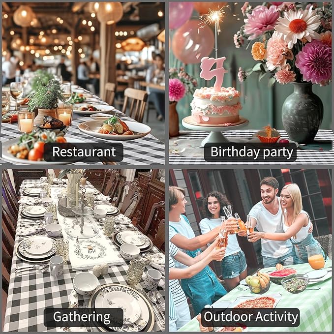 BALCONY & FALCON Gingham Table Cloth Rectangle – Machine Washable Wrinkle-Free Buffalo Checkered Tablecloth for 6ft 8ft Tables, Outdoor Picnic, Party, Kitchen Dining Decor (Black White, 55x71 Inch)
