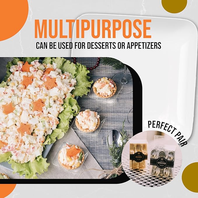 Exquisite Tiny Mini Dessert Plates - 240 Pack 2.4 In. x 2.4 In. Clear Disposable Appetizer Plates - Small Plastic BPA Free for Weddings