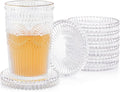 Vintage Glass Coasters, GOH DODD Set of 8 Crystal Coasters Tabletop Protection for Drinks, Home Decor, Kitchen, Living Room, Patio, Wedding, Party, Housewarming Gifts, Clear