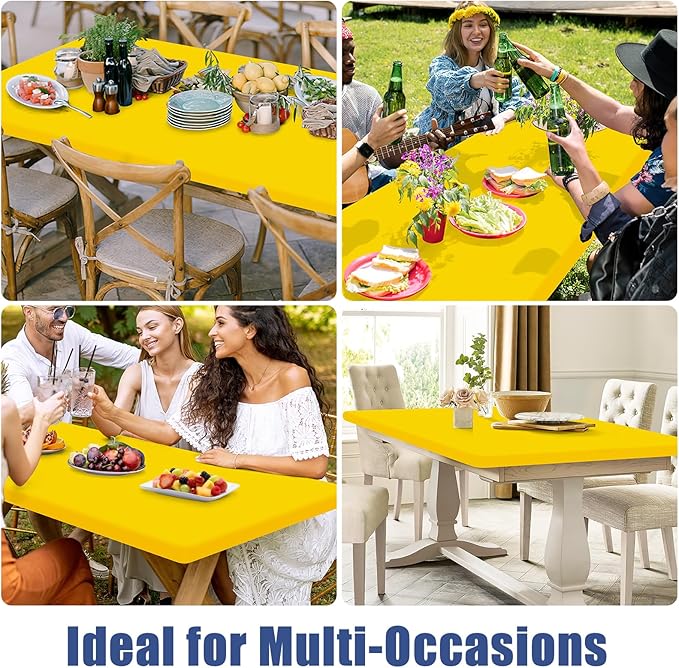 Spandex 5 Foot Rectangle Table Cloth 2 Pack, Elastic Fitted Tablecloths for Picnic, Stretch Washable Patio Table Cover for Outdoor, Camping, Banquet and Parties (Yellow, 30"x60")