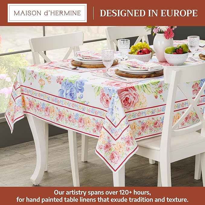 Maison d' Hermine Table Cloth Rectangle Table 100% Cotton 60 x 108 Inches Tablecloth Reusable Decorative for Dining Room Farmhouse Home Valentines Day Decorations Spring Summer - Vintage Floral