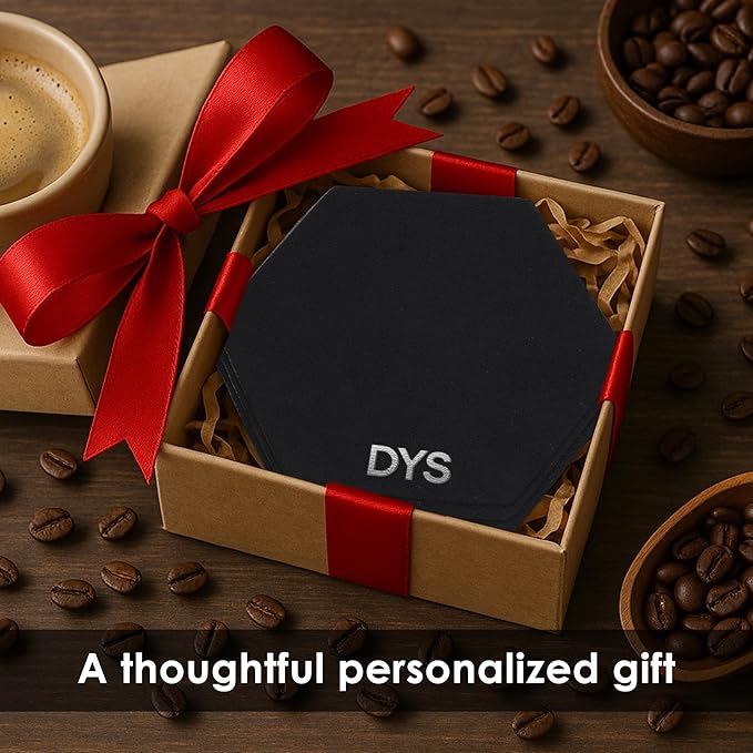 Northwind Personalized Leather Coasters – Set of 4 Full-Grain Leather 4” Hexagon Drink Coasters with Custom Engraved Monogram Initials – Stylish Home Décor for Weddings and Holidays