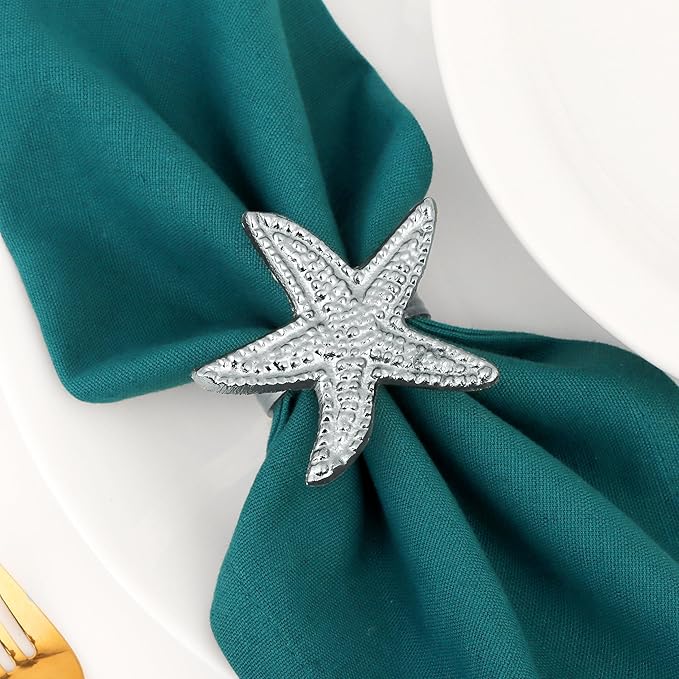 12-Pack Elegant Metal Napkin Rings - Starfish Coastal Table Decor for Dinner Parties Banquet Weddings Family Gatherings Decorative Table Settings Gift (Silver) - ALPHA Living HOME