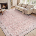 MontVoo-Vintage Area Rug 9X12 Pink Rugs for Living Room-Soft Distressed Printed Rugs for Bedroom-Non Slip Carpet-Machine Washable Rug for Dining Room Living Room Bedside Office