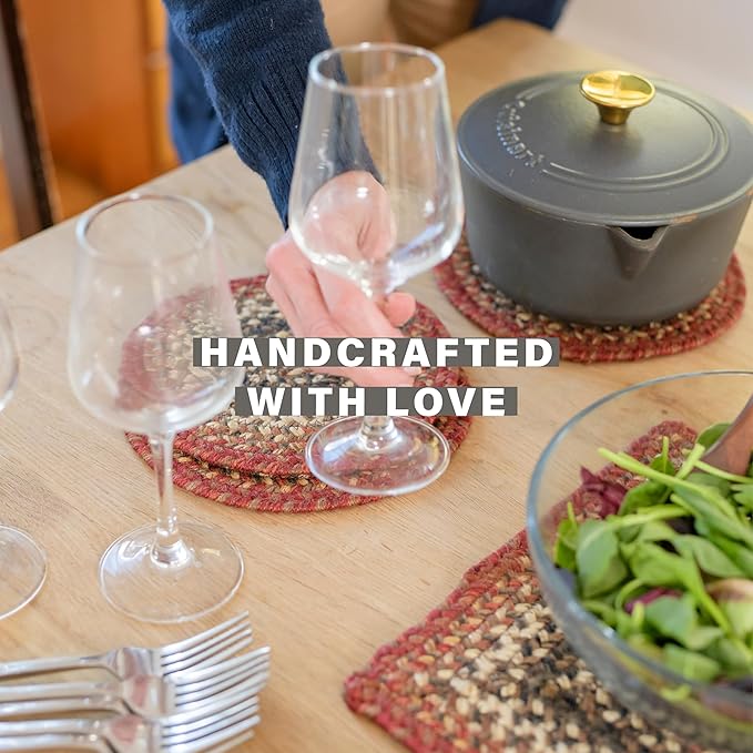 Homespice Chester Jute Braided Table Runner, Rustic Cabin Decor, Set of 2, Red Oval 8x28 - Rich Colors, Easy to Clean, Durable and Protects Furniture