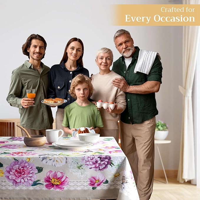 Maison d' Hermine Table Cloth Square Table 100% Cotton 54 x 54 Inches Tablecloth Reusable Decorative for Dining Room Farmhouse Home Valentines Day Decorations Spring Summer - Pivoine