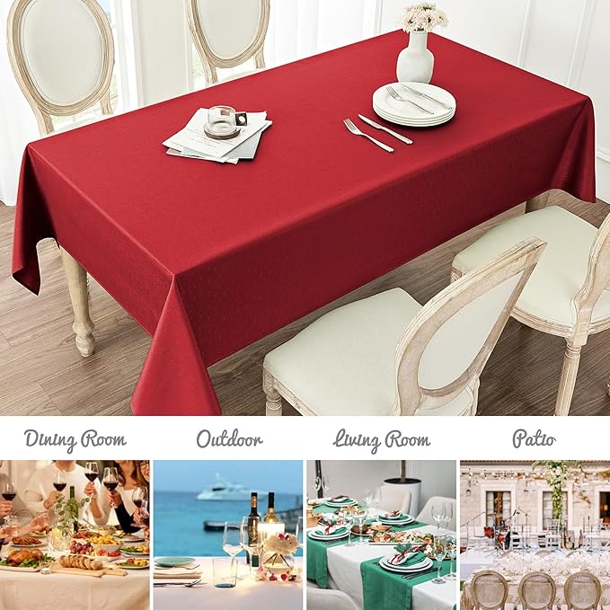Rectangle Tablecloth Waterproof 52x70 inch Linen Textured Table Cloth Stain and Wrinkle Resistant Washable, Decorative Fabric Table Cover for Dining, Party and Camping, Red
