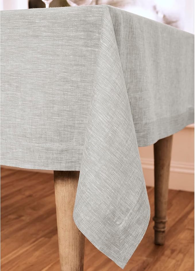 Solino Home Linen Tablecloth 60 x 144 Inch - 100% Pure Linen Oyster Grey Table Cloth for Rectangle Tables - Athena, Machine Washable Tablecloth for Spring, Easter