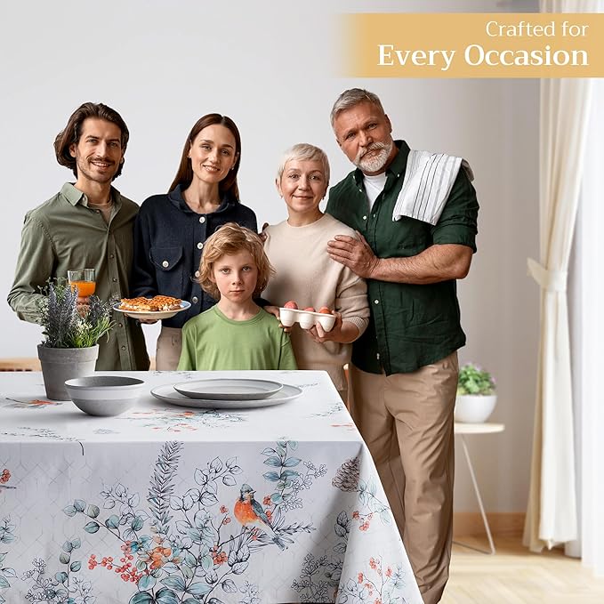 Maison d' Hermine Table Cloth Rectangle Table 100% Cotton 60 x 120 Inches Fall Tablecloth Reusable Everyday Use for Thanksgiving Christmas Decorations Dining Farmhouse Party (Whitish Shabby Chique)