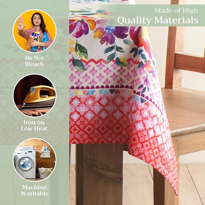 Maison d' Hermine Table Cloth Rectangle Table 100% Cotton 60 x 90 Inches Tablecloth Reusable Decorative for Dining Room Farmhouse Home Valentines Day Decorations Spring Summer - Rose Garden