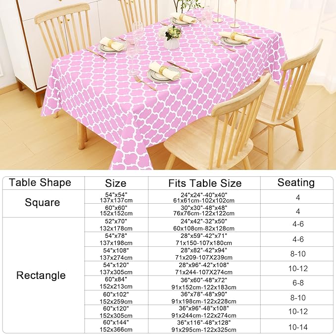 Smiry Rectangle Table Cloth, Waterproof Vinyl Tablecloth with Flannel Backing for Rectangle Tables, Wipeable Spillproof Plastic Tablecloths for Dining, Camping, Indoor and Outdoor, (52"x70", Pink)