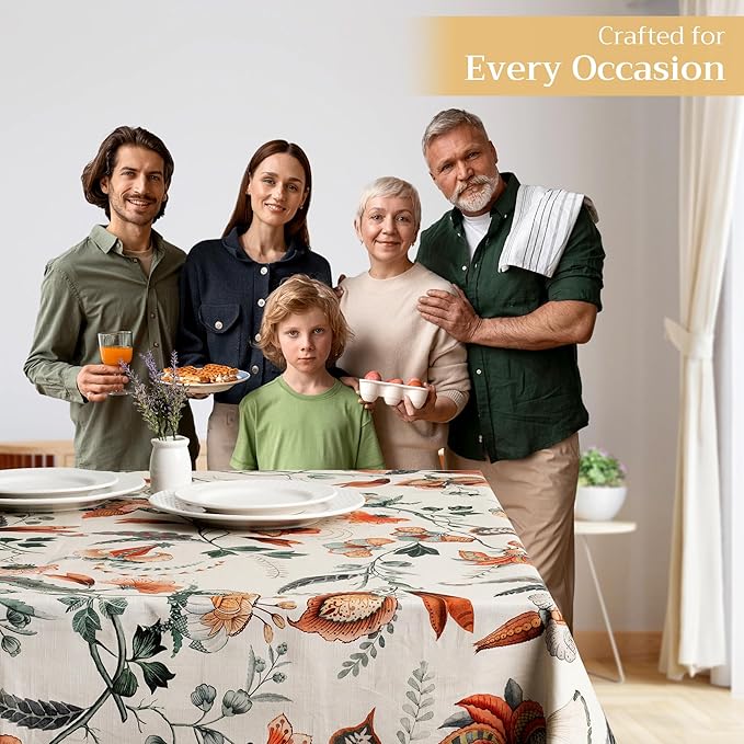 Maison d' Hermine Table Cloth Rectangle Table 100% Cotton 60 x 90 Inches Fall Tablecloth Reusable Everyday Use for Thanksgiving Christmas Decorations Dining Farmhouse Party (Dalida)