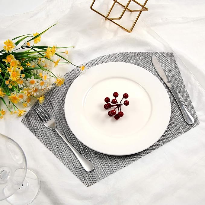 SHACOS Small Round Table Placemats Wedge Placemats with Centerpiece Round Placemat PVC Woven Table Mats Washable (7,Silver Grey)