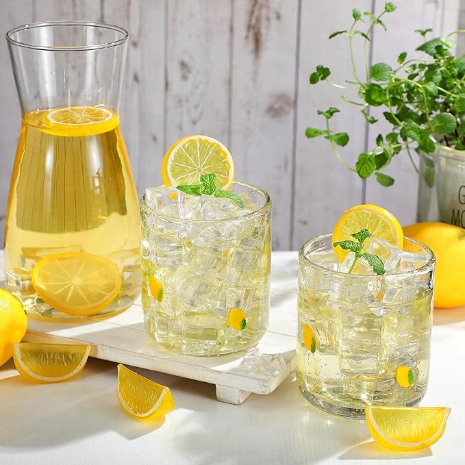 Icon Juice Glasses, 14oz Stemless Wine Drinking Juice Glass Cup for Valentine Party Supplies Gift(2 Pcs,Lemon)