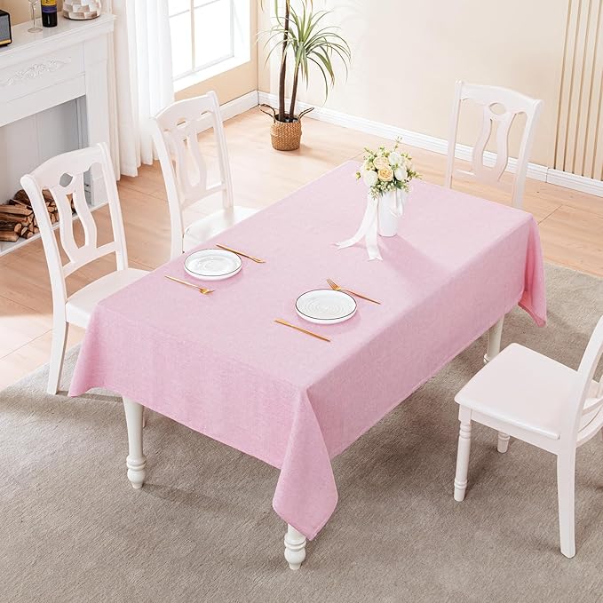 BALCONY & FALCON Rectangle Tablecloth Washable Wrinkle Resistant Water Proof Table Cloth Decorative Fabric Tablecloths for Valentines Day Dining Parties Kitchen Wedding Outdoor Use (Light Pink, 55x70)