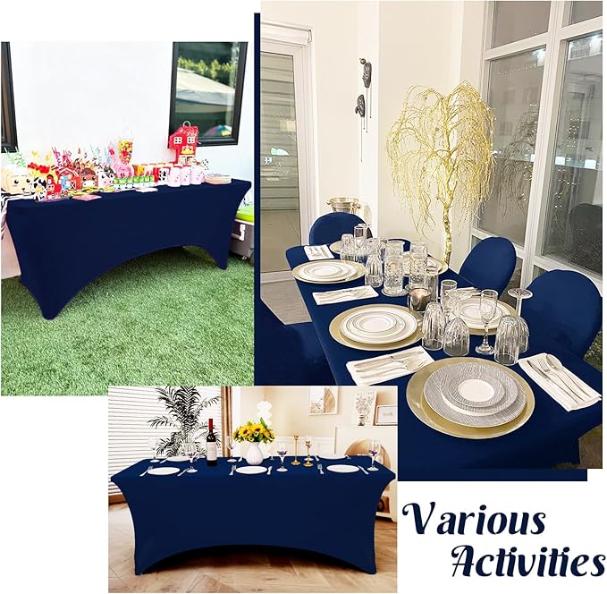 HAISIWLKJ 6 Pack Table Cloth 6ft Navy Blue Tablecloths for Rectangle Folding Table Spandex Fitted Stretch Cover Wrinkle Resistant Washable Protector for Party, Wedding, Banquet, Festival.