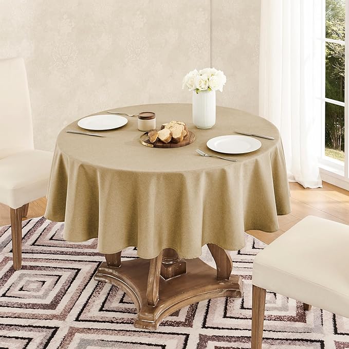 Tablecloth Linen Textured Waterproof & Stain Resistant Table Cloth Wrinkle Free Decorative Fabric Farmhouse Table Cover for Dining/Party/Buffet/Wedding, 60 x 60 Inch, Coffee