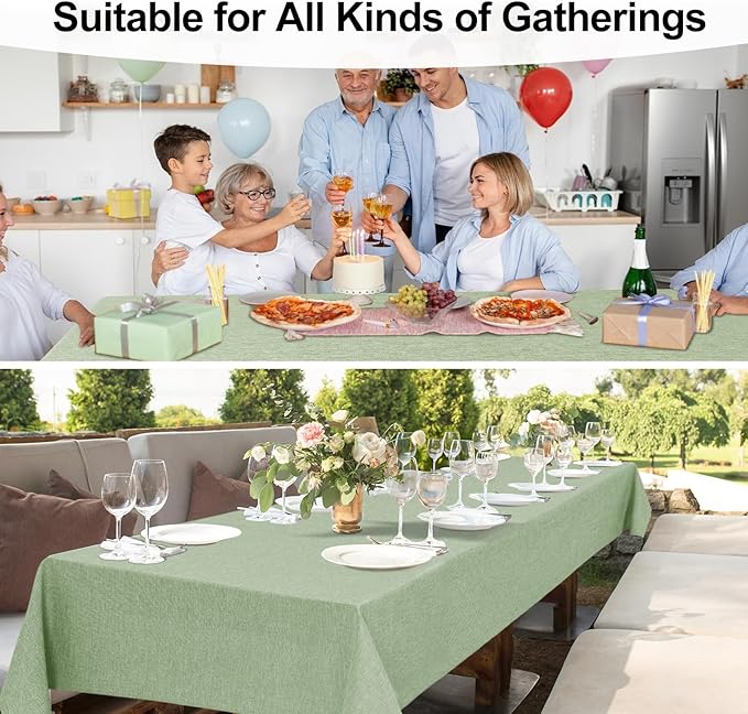 JIUZHEN Rectangle Table Cloth Faux Linen Farmhouse Tablecloth Wrinkle and Stain Resistant Decorative Fabric Table Cover for Kitchen, Dining Room, Parties and Camping, Sage Green, 54 x 120 Inch