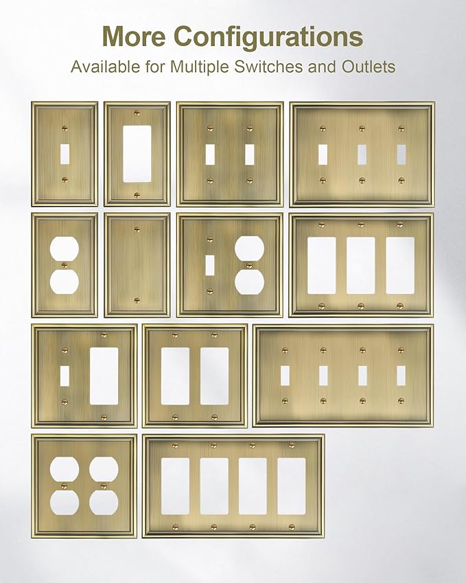 2-Pack Single Toggle Light Switch Cover Plate, Durable Solid Zinc Alloy Decorative Switch Plate Covers, Antique Brass 1 Gang Wall Plate, Corrosion Resistant