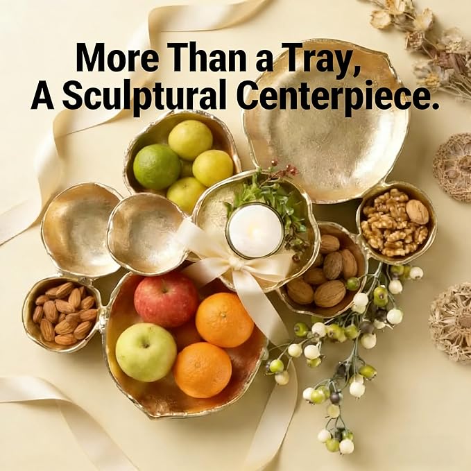 Cluster Serving Tray for Charcuterie – 9 Piece Decorative Bowls Set for Entertaining, Elegant Appetizer Platter with Connected Snack Bowls, Modern Luxury Centerpiece (White)