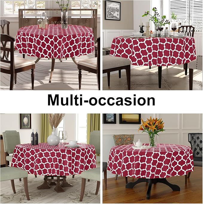 Smiry Round Plastic Table Cloth, Waterproof Vinyl Tablecloth with Flannel Backing for Round Tables, Wipeable & Spillproof for Dining, Camping, Indoor and Outdoor (60" Round, Burgundy)