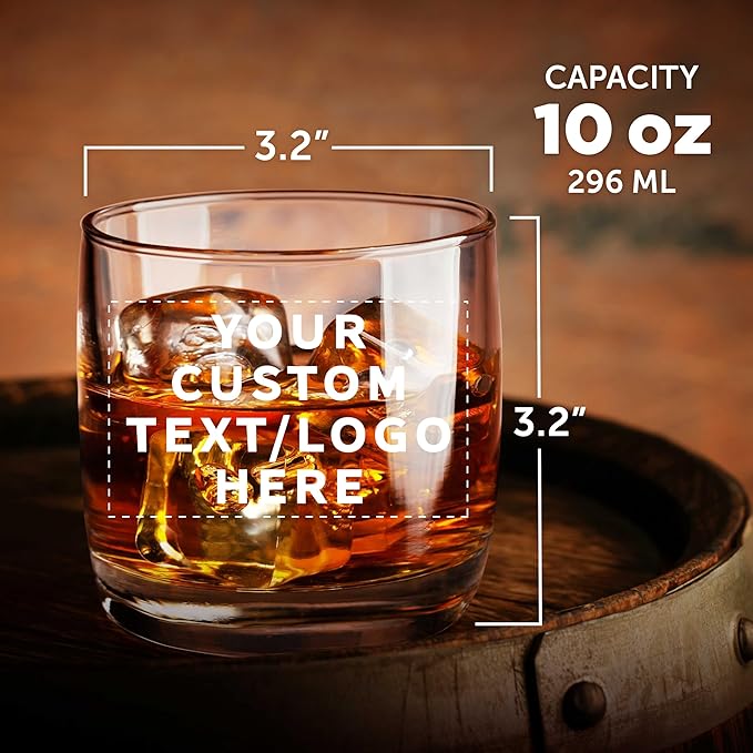 DISCOUNT PROMOS Custom Whiskey Glasses 10 oz Set of 10/50/100, Personalized Bulk Pack - Heavy Base Old Fashioned Glass, Perfect for Scotch, Bourbon, Whiskey, Cocktail - Clear Bottom Color