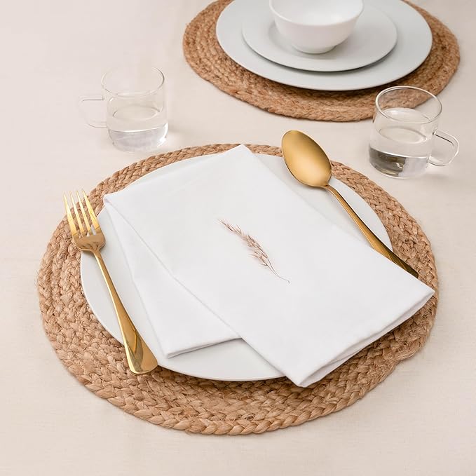 Blue Needles Solid Cloth Napkins Set of 12 White 100% Cotton Dinner Napkins 18x18 inches - Soft, Reusable, Absorbent & Washable Linen, Ideal for Valentine's Day Events, Parties & Everyday Use