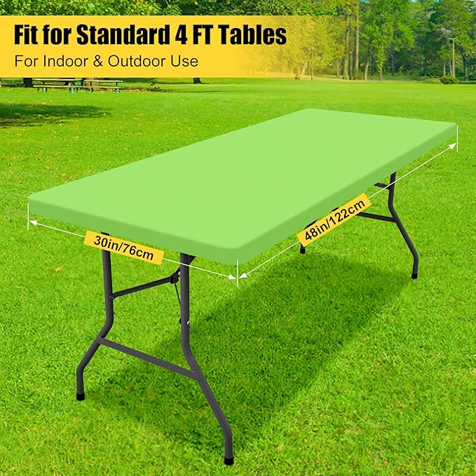 Smiry Rectangle Tablecloth, Elastic Fitted Flannel Backed Vinyl Tablecloths for 4ft Folding Tables, Waterproof Wipeable Table Covers for Indoor, Outdoor, Picnic and Camping (Lime Green, 30"x48")