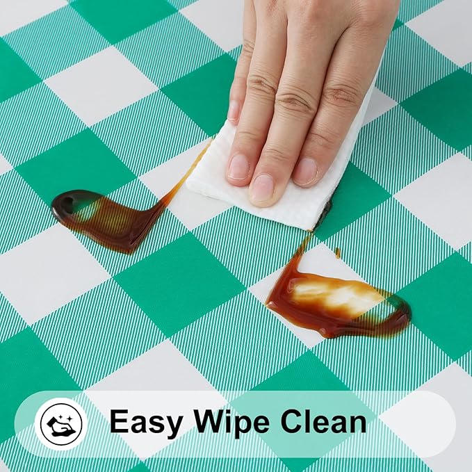 Smiry Rectangle Picnic Table Cloth, Elastic Waterproof Fitted Vinyl Tablecloths, Flannel Backed Buffalo Plaid Table Covers for Dining, Camping, Outdoor (White and Green, 36" x 72")