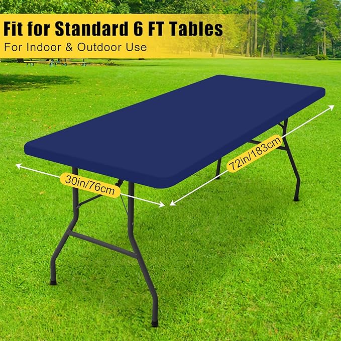 Smiry Rectangle Tablecloth, Elastic Fitted Flannel Backed Vinyl Tablecloths for 6ft Folding Tables, Waterproof Wipeable Table Covers for Indoor, Outdoor, Picnic and Camping (Navy, 30"x72")