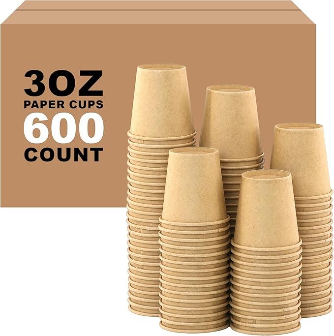 3 oz 600 Pack Disposable Coffee Cups, Bulk Brown Disposable Paper Cups, Coffee Cups for Hot Tea, Chocolate and Cold Drinks