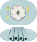 Silicone Placemats, Oval Placemats for Dining Table, Placemats Set of 4, Non-Slip Waterproof Heat Resistant Table Mat, Outdoor Placemat for Patio Table (Light Blue-Oval)