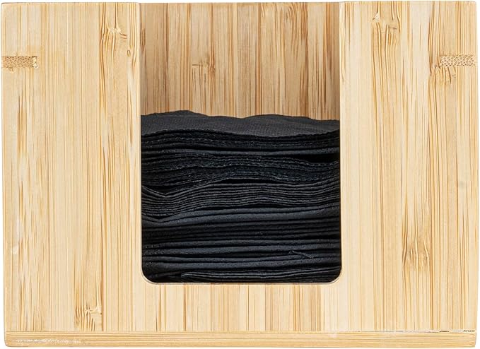 5.5 x 4 Inch Cocktail Napkin Holder, 1 Square Flat Napkin Holder - For Bars, Kitchen Tables, or Countertops, Sturdy, Natural Bamboo Tissue Napkin Holder, Dining Room Decor - Restaurantware