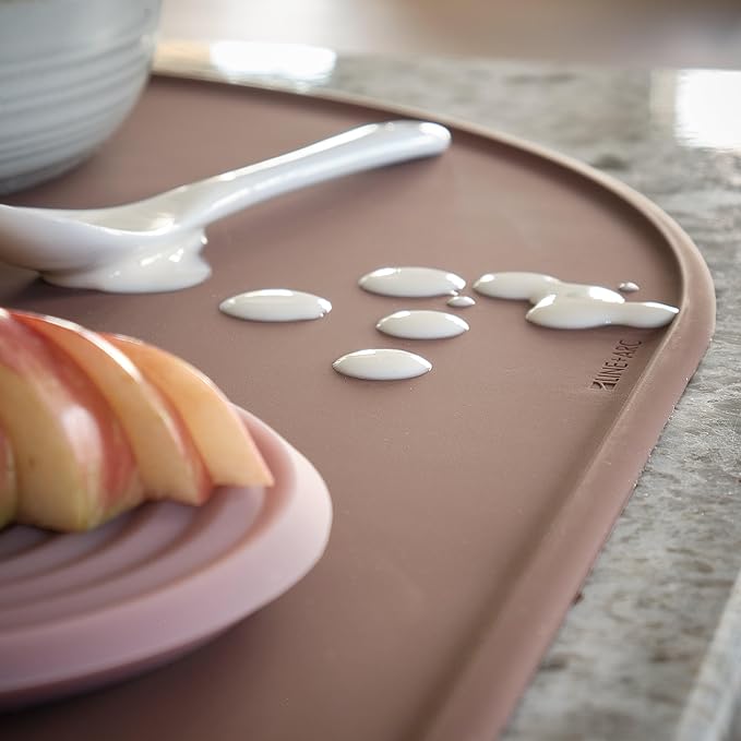 LINE+ARC Waterproof, Stain-Resistant, Heat-Safe Silicone Degrē Placemats (20.5x13, Set of 2 Smoke) 3mm-High Rim Adults Babies Easy-to-Clean Washable Oval Modern Non-Slip Large Dining Table Mats