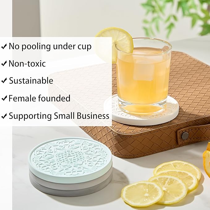 Absorbent Stone Coasters Set of 4 – Edged, Grooved, Quick-Drying Natural Diatomaceous Earth - Decor Drink Coaster for Tabletop Protection - Thirsty Stone Round 4 Inches in 4 Colors – Gift