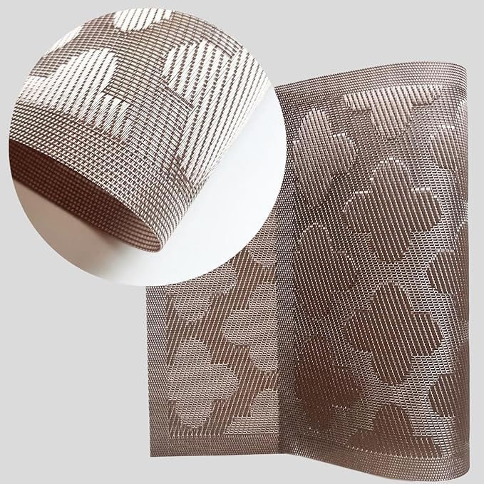 Elegant Placemats Vinyl Woven Heat-Resistant Placemats Set of 4 Washable Easy to Clean Table Mats for Dining Room and Decorate (Champagne)