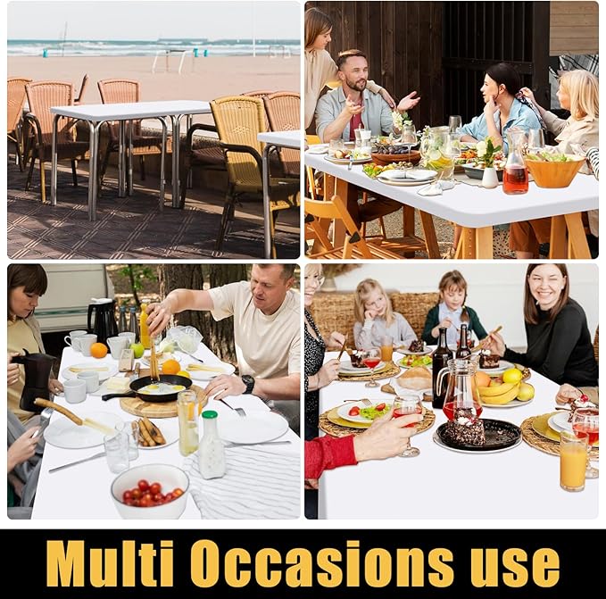 Smiry Rectangle Picnic Table Cloth, Waterproof Elastic Fitted Tablecloths for 6 Foot Tables, Washable Polyester Table Cover for Camping, Indoor and Outdoor (White, 36"x72")