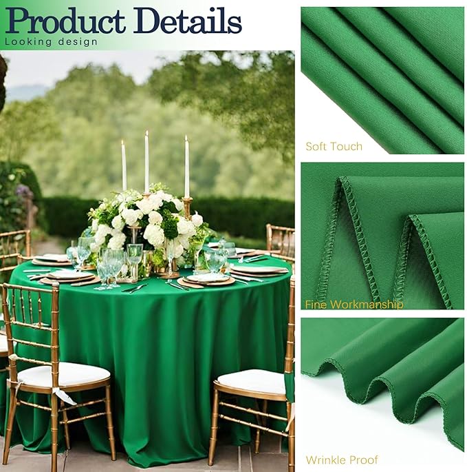 8 Pack Round Tablecloth 120 Inch Cloth Green Table Cloth for Round Tables, Washable Polyester Tablecloth Stain and Wrinkle Resistant Decorative Table Cover for Wedding Party Dining Banquet