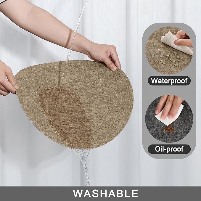Myir JUN Round Placemats Dual Sided, Faux Leather Place Mats Set of 4 Indoor Placemat for Dining Table Outdoor Place Mat Non-Slip Washable Table Mats (Gray Beige, Set of 4)