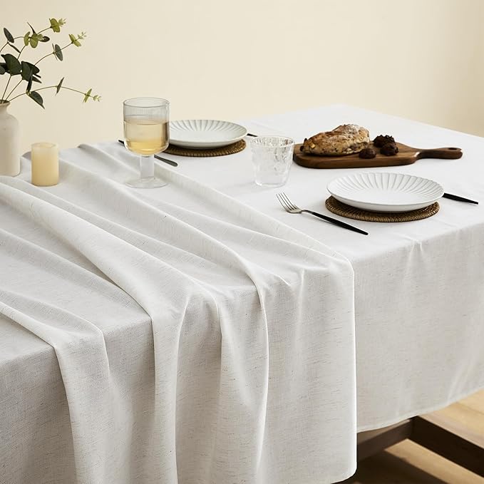 Cream Extra Long Table Cloth Linen Tablecloths for Rectangle Tables 12-14 Seater Wrinkle Resistant Washable Tablecloth 12ft Dining Room Table Cover Farmhouse Neutral Boho Style 60x144 Inch