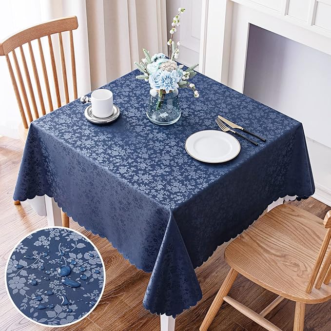 Smiry Square Table Cloth, Waterproof Heavy Duty Vinyl Tablecloths, Wipeable Washable Table Cover for Kitchen and Dining Room (Navy Blue, 54" X 54")